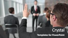  Presentation with speaker - Beautiful presentation featuring rear view business seminar listener backdrop and a dark gray colored foreground