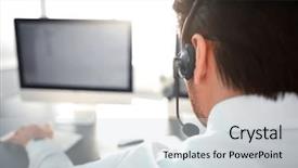  Presentation with call center - Theme with rear view employee call center background and a sky blue colored foreground