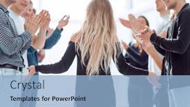  Presentation with team leader - Slide set featuring rear-view-girl-leader-standing background and a light blue colored foreground