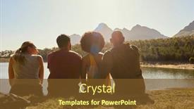  Presentation with backpacks - PPT layouts consisting of rear-view-group-of-friends background and a tawny brown colored foreground