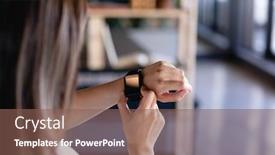  Presentation with smartwatch - PPT theme having rear-view-mid-section background and a violet colored foreground