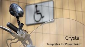  Presentation with disabled person - PPT theme enhanced with rear view mirror on motorcycle background and a  colored foreground