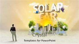  Presentation with solar car - Theme having rear-view-of-a-businessman background and a soft green colored foreground