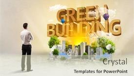  Presentation with green building - Beautiful slide deck featuring rear-view-of-a-businessman backdrop and a soft green colored foreground
