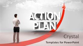 Presentation with action plan - PPT theme with rear-view-of-a-businessman background and a coral colored foreground