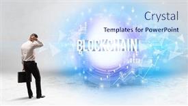  Presentation with blockchain technology - Cool new slides with rear-view-of-a-businessman backdrop and a sky blue colored foreground