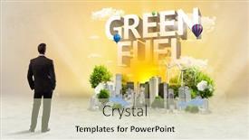  Presentation with fuel - Beautiful presentation theme featuring rear-view-of-a-businessman backdrop and a soft green colored foreground