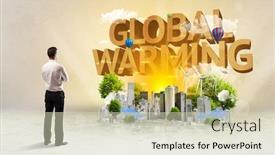  Presentation with global warming - PPT theme with rear-view-of-a-businessman background and a soft green colored foreground