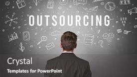  Presentation with business outsourcing - Audience pleasing PPT theme consisting of rear-view-of-a-businessman backdrop and a dark gray colored foreground