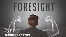  Presentation with foresight - Cool new PPT theme with rear-view-of-a-businessman backdrop and a dark gray colored foreground