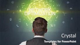  Presentation with network security - PPT layouts enhanced with rear-view-of-a-businessman background and a dark gray colored foreground