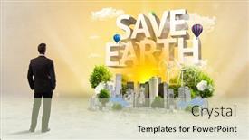  Presentation with save earth - Audience pleasing theme consisting of rear-view-of-a-businessman backdrop and a soft green colored foreground