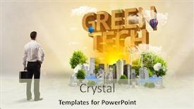  Presentation with environmental - Beautiful presentation theme featuring rear-view-of-a-businessman backdrop and a soft green colored foreground