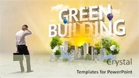  Presentation with green building - Presentation theme consisting of rear-view-of-a-businessman background and a soft green colored foreground