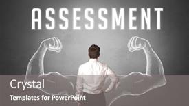  Presentation with assessment business - Slide deck consisting of rear-view-of-a-businessman background and a gray colored foreground
