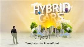  Presentation with hybrid cars - Audience pleasing PPT theme consisting of rear-view-of-a-businessman backdrop and a soft green colored foreground