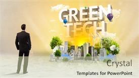  Presentation with environmental - Colorful PPT theme enhanced with rear-view-of-a-businessman backdrop and a soft green colored foreground