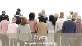  Presentation with group - Presentation theme enhanced with rear-view-of-a-casual background and a coral colored foreground