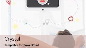  Presentation with chat - Cool new PPT theme with rear view of a casual man resting with hands behind head in office against video chat graphic backdrop and a soft green colored foreground