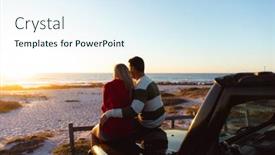  Presentation with sunset beach - Presentation design with rear-view-of-a-caucasian background and a sky blue colored foreground