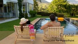  Presentation with swimming pool - Slide set consisting of rear-view-of-a-caucasian background and a coral colored foreground