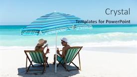  Presentation with under umbrella - Slide deck with rear-view-of-a-caucasian background and a light blue colored foreground