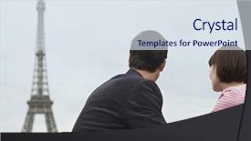  Presentation with eiffel tower - PPT theme consisting of rear view of a couple looking at eiffel tower background and a sky blue colored foreground