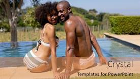  Presentation with pool side - PPT theme having rear-view-of-a-couple background and a coral colored foreground