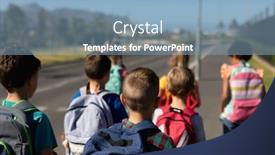  Presentation with walking together - PPT theme featuring rear-view-of-a-diverse background and a light blue colored foreground