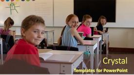  Presentation with diverse classroom - Presentation theme having rear-view-of-a-diverse background and a tawny brown colored foreground