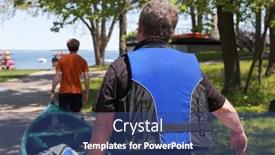  Presentation with father - Presentation design enhanced with rear-view-of-a-father background and a ocean colored foreground