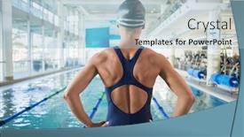  Presentation with swimmer - Audience pleasing slide set consisting of rear view of a fit female swimmer standing by the pool at leisure center backdrop and a light blue colored foreground