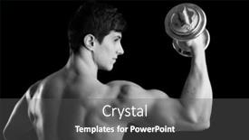 Presentation with lifting weights - Presentation theme enhanced with rear view of a fitness man lifting weights on black background background and a dark gray colored foreground