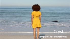  Presentation with sea sun - Beautiful presentation design featuring rear-view-of-a-happy backdrop and a coral colored foreground