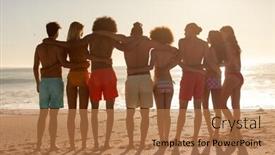  Presentation with multi ethnic group - Colorful presentation enhanced with rear-view-of-a-multi backdrop and a coral colored foreground