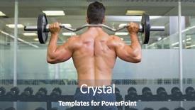  Presentation with barbell - Cool new presentation design with rear view of a shirtless muscular man lifting barbell in gym backdrop and a ocean colored foreground