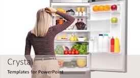  Presentation with fridge - Slide deck consisting of rear-view-of-a-woman background and a soft green colored foreground