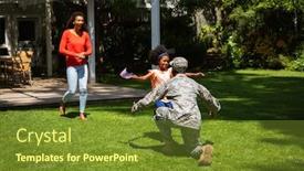  Presentation with kneeling - Colorful presentation theme enhanced with rear-view-of-a-young backdrop and a tawny brown colored foreground