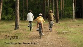  Presentation with bicycles - Presentation theme featuring rear-view-of-active-family background and a coral colored foreground