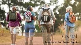  Presentation with walking together - Slide set having rear-view-of-active-senior background and a coral colored foreground