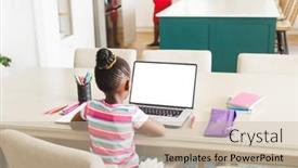  Presentation with laptop wireless - Presentation theme having rear-view-of-african-american background and a mint green colored foreground