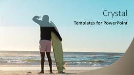  Presentation with water sports - Presentation theme having rear-view-of-african-american background and a light blue colored foreground
