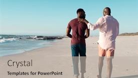  Presentation with walking together - Slide deck having rear-view-of-african-american background and a mint green colored foreground