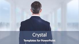  Presentation with windows - Colorful slide set enhanced with rear view of an elegant businessman against bright white hall with windows backdrop and a ocean colored foreground