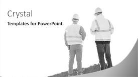  Presentation with architects - Slide set having rear view of architects standing at construction site against clear sky background and a white colored foreground