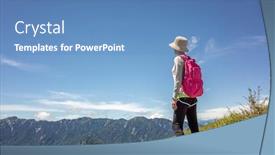  Presentation with mountain climbing - Presentation consisting of rear view of asian climbing woman look far away at hehuan mountain taiwan background and a teal colored foreground