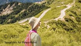  Presentation with mountain climbing - Cool new presentation theme with rear-view-of-asian-climbing backdrop and a gold colored foreground