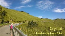  Presentation with mountain climbing - Slide deck having rear-view-of-asian-mountain background and a tawny brown colored foreground