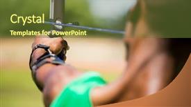  Presentation with archery - Slide set consisting of rear view of athlete practicing archery in stadium background and a tawny brown colored foreground