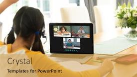  Presentation with technology learning - Presentation theme with rear-view-of-biracial-girl background and a yellow colored foreground